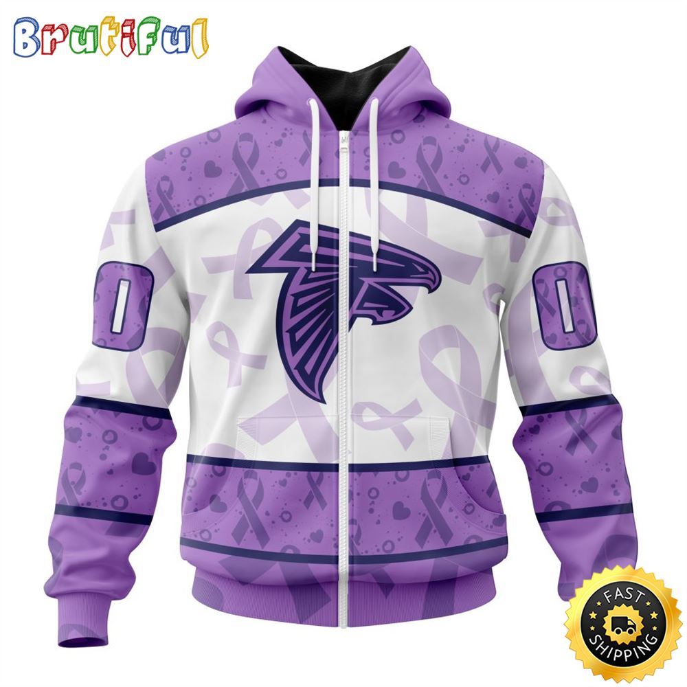 Personalized NFL Atlanta Falcons All Over Print Zip Hoodie 3D Special Lavender Fights Cancer Unisex Tshirt 1 ici2lp