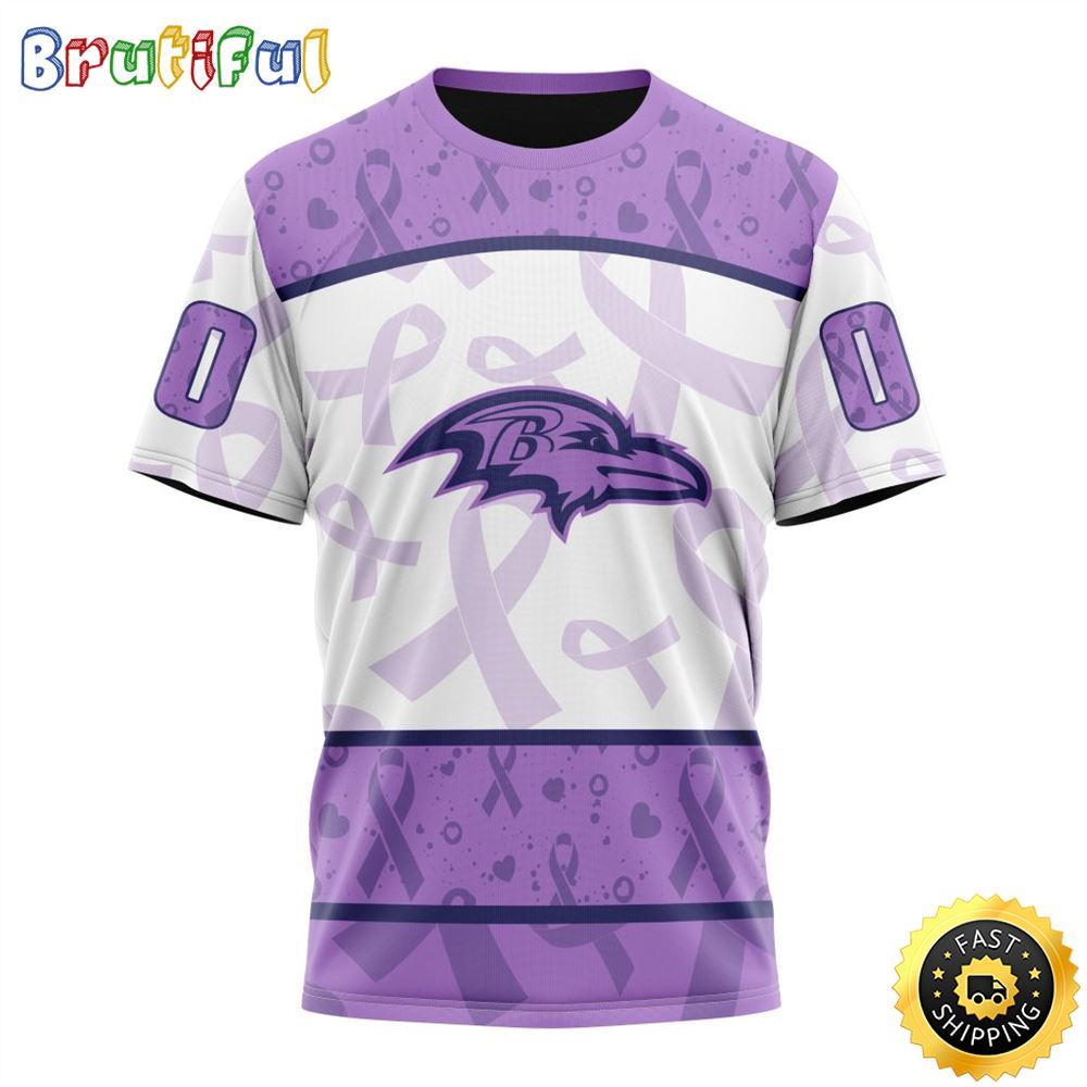 Personalized NFL Baltimore Ravens All Over Print 3D T Shirt Special Lavender Fights Cancer Unisex Tshirt 1 eelafr