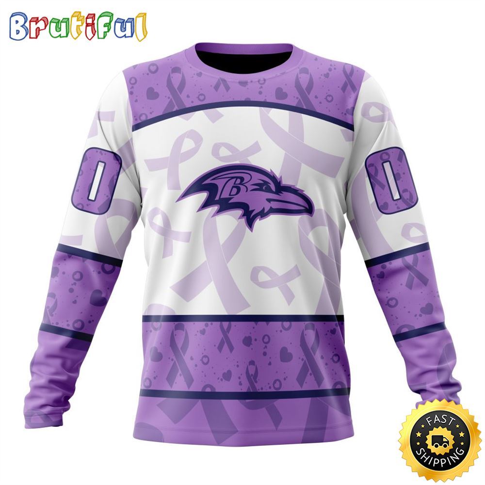 Personalized NFL Baltimore Ravens Crewneck Sweatshirt Special Lavender Fights Cancer Unisex Sweatshirt 1 y9f1ea