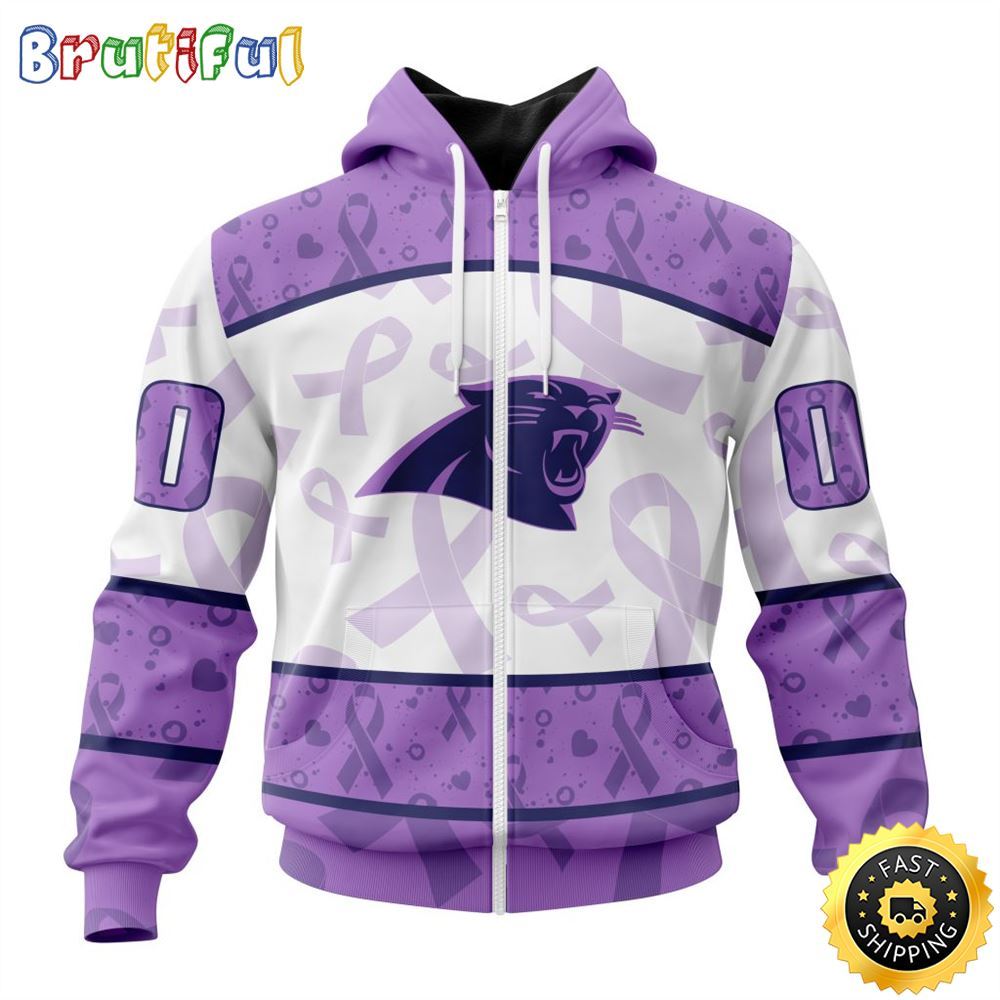 Personalized NFL Carolina Panthers All Over Print Zip Hoodie 3D Special Lavender Fights Cancer Unisex Tshirt 1 ytno51