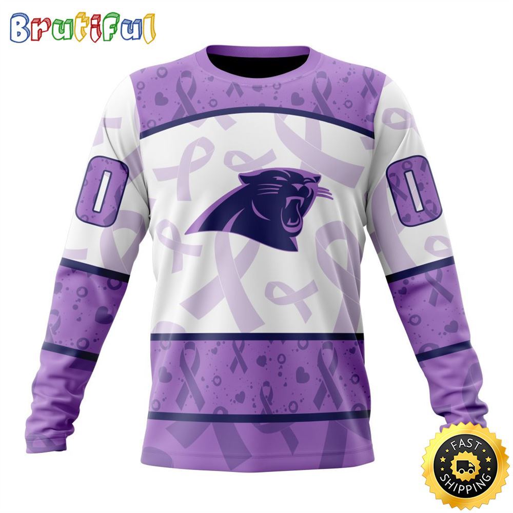 Personalized NFL Carolina Panthers Crewneck Sweatshirt Special Lavender Fights Cancer Unisex Sweatshirt 1 iyf6wq