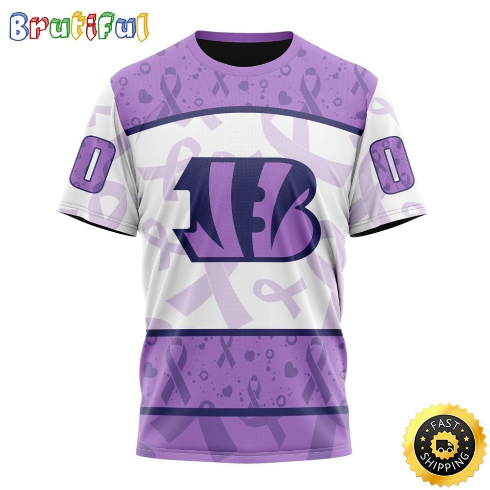Personalized NFL Cincinnati Bengals All Over Print 3D T Shirt Special Lavender Fights Cancer Unisex Tshirt 1 hcudgw