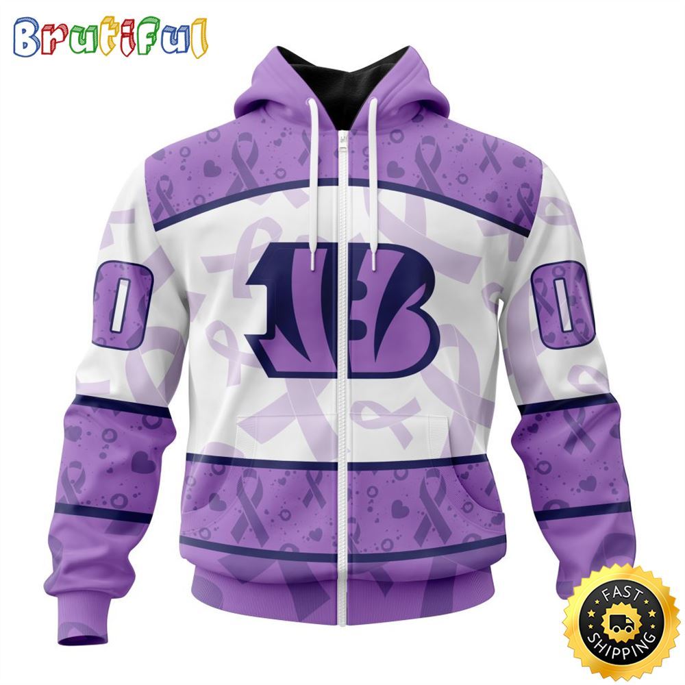 Personalized NFL Cincinnati Bengals All Over Print Zip Hoodie 3D Special Lavender Fights Cancer Unisex Tshirt 1 y1c2jf