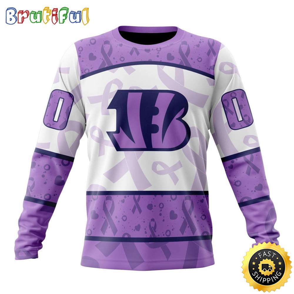 Personalized NFL Cincinnati Bengals Crewneck Sweatshirt Special Lavender Fights Cancer Unisex Sweatshirt 1 hiii5s