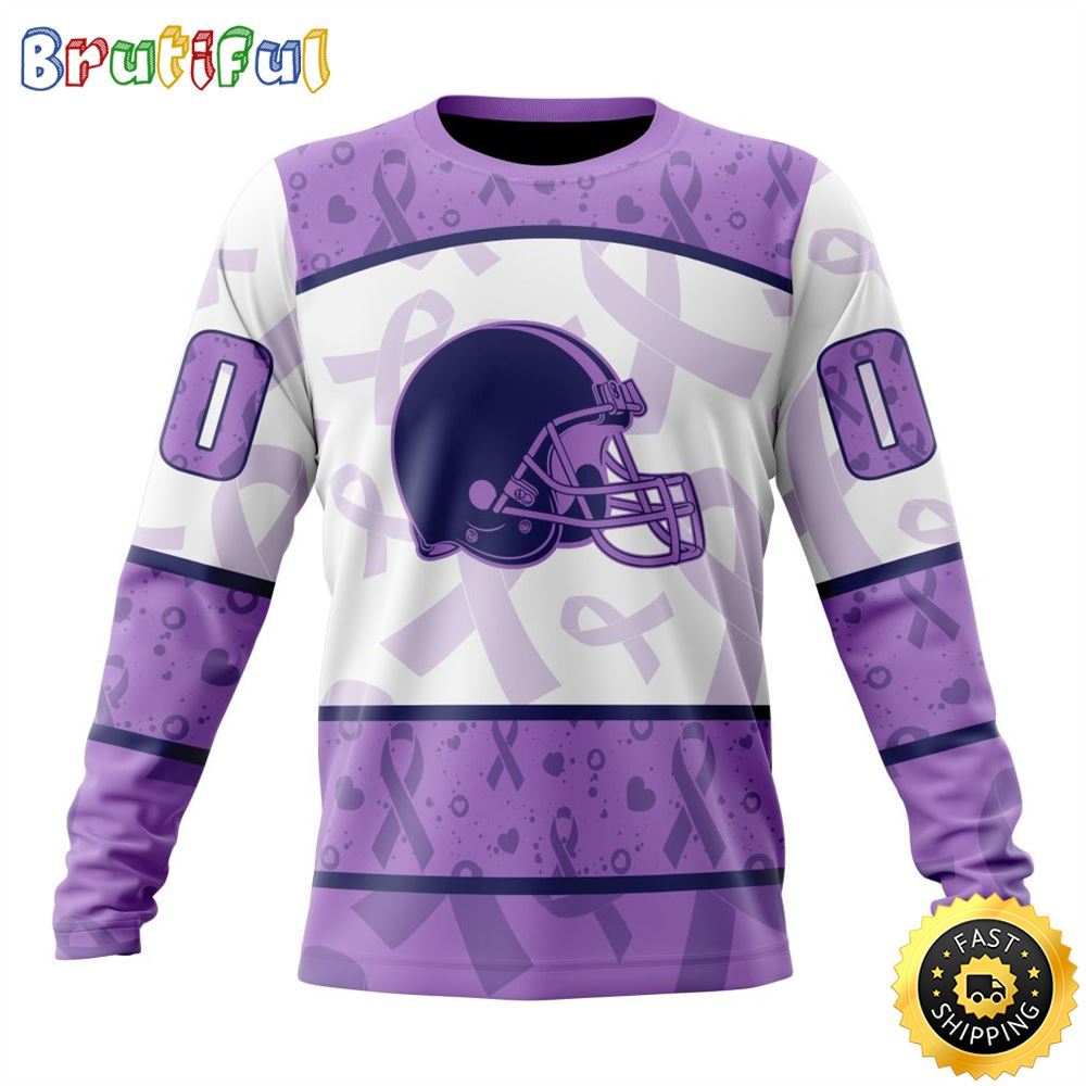 Personalized NFL Cleveland Browns Crewneck Sweatshirt Special Lavender Fights Cancer Unisex Sweatshirt 1 ophuff