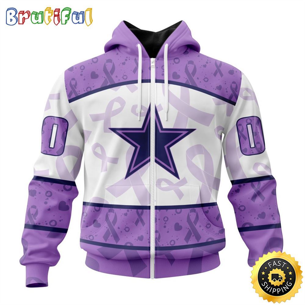Personalized NFL Dallas Cowboys All Over Print Zip Hoodie 3D Special Lavender Fights Cancer Unisex Tshirt 1 hfh9g8