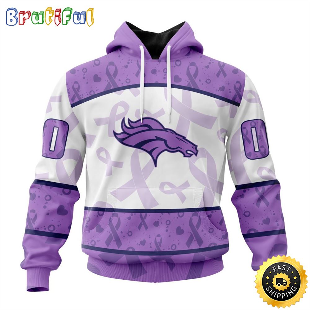Personalized NFL Denver Broncos All Over Print 3D Hoodie Special Lavender Fights Cancer Unisex Hoodie 1 z239vf