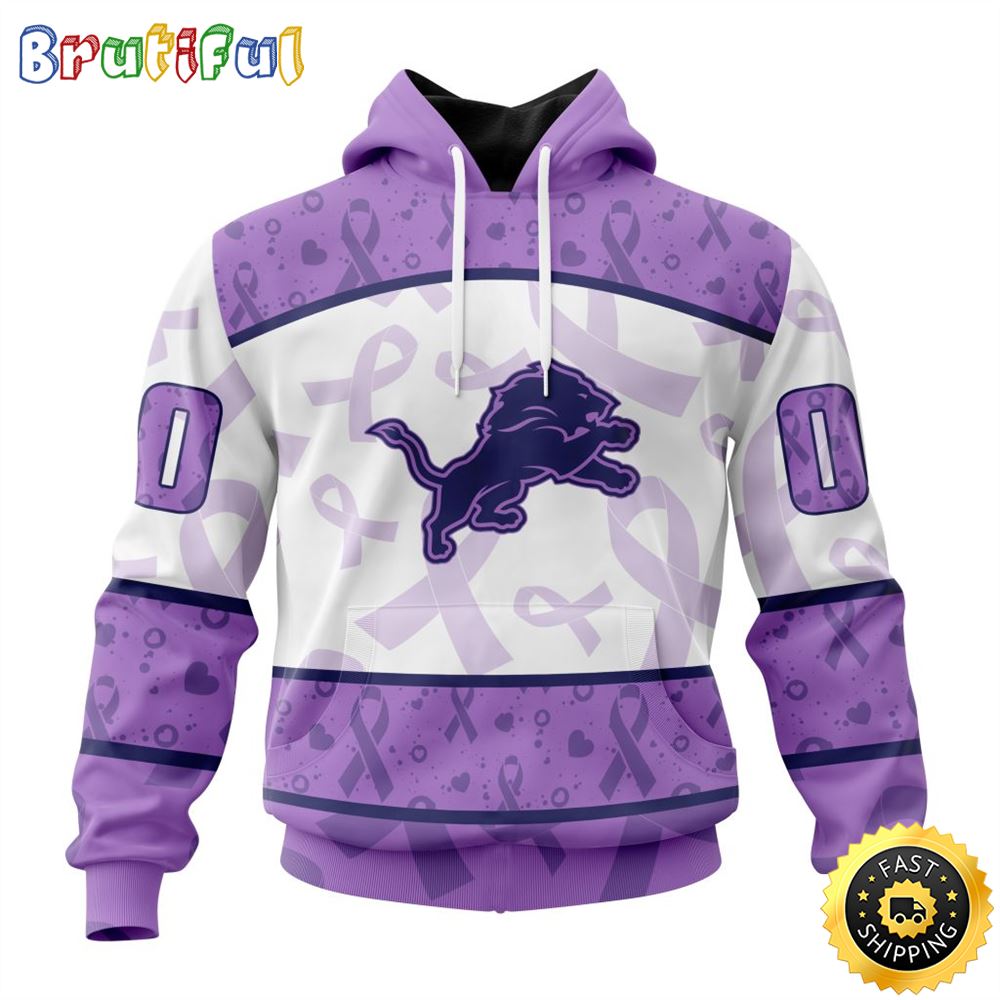 Personalized NFL Detroit Lions All Over Print 3D Hoodie Special Lavender Fights Cancer Unisex Hoodie 1 g3itv2