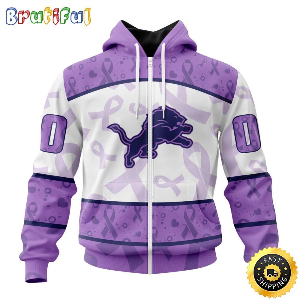 Personalized NFL Detroit Lions All Over Print Zip Hoodie 3D Special Lavender Fights Cancer Unisex Tshirt 1 vatkrd