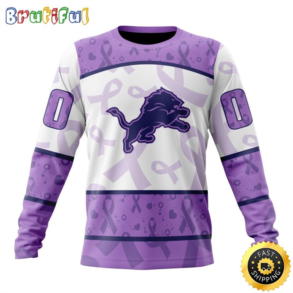 Personalized NFL Detroit Lions Crewneck Sweatshirt Special Lavender Fights Cancer Unisex Sweatshirt 1 dvica2