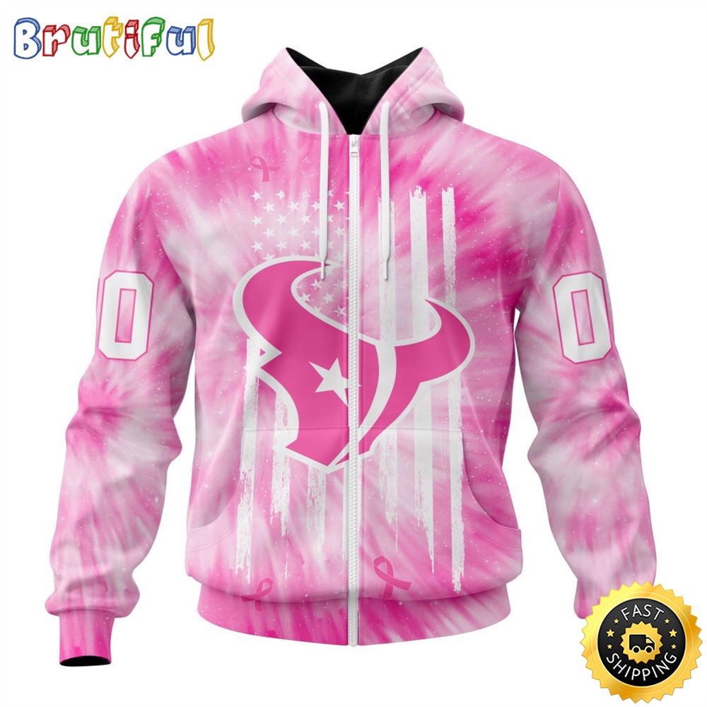 Personalized NFL Houston Texans All Over Print Zip Hoodie 3D Special Pink Tie Dye Unisex Hoodie 1 updzng
