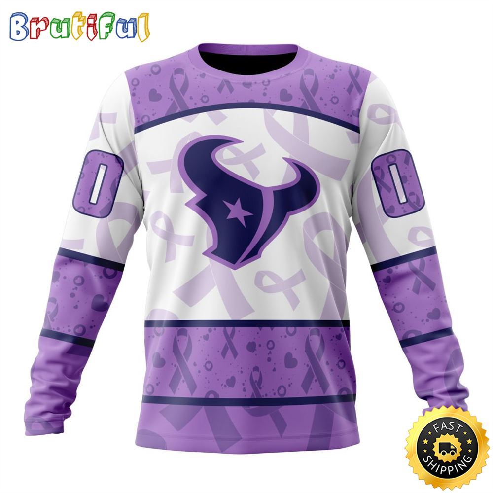 Personalized NFL Houston Texans Crewneck Sweatshirt Special Lavender Fights Cancer Unisex Sweatshirt 1 gsfban