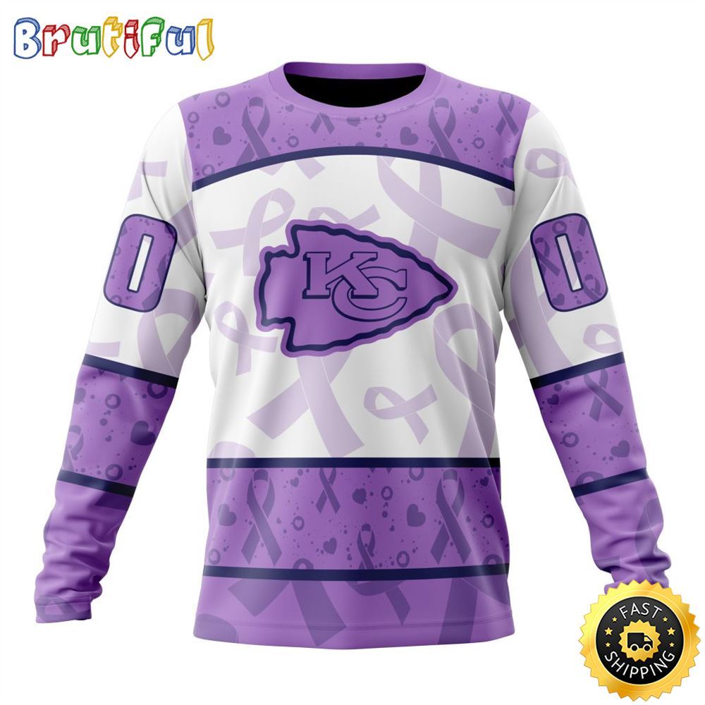 Personalized NFL Kansas City Chiefs Crewneck Sweatshirt Special Lavender Fights Cancer Unisex Sweatshirt 1 wqi9cy