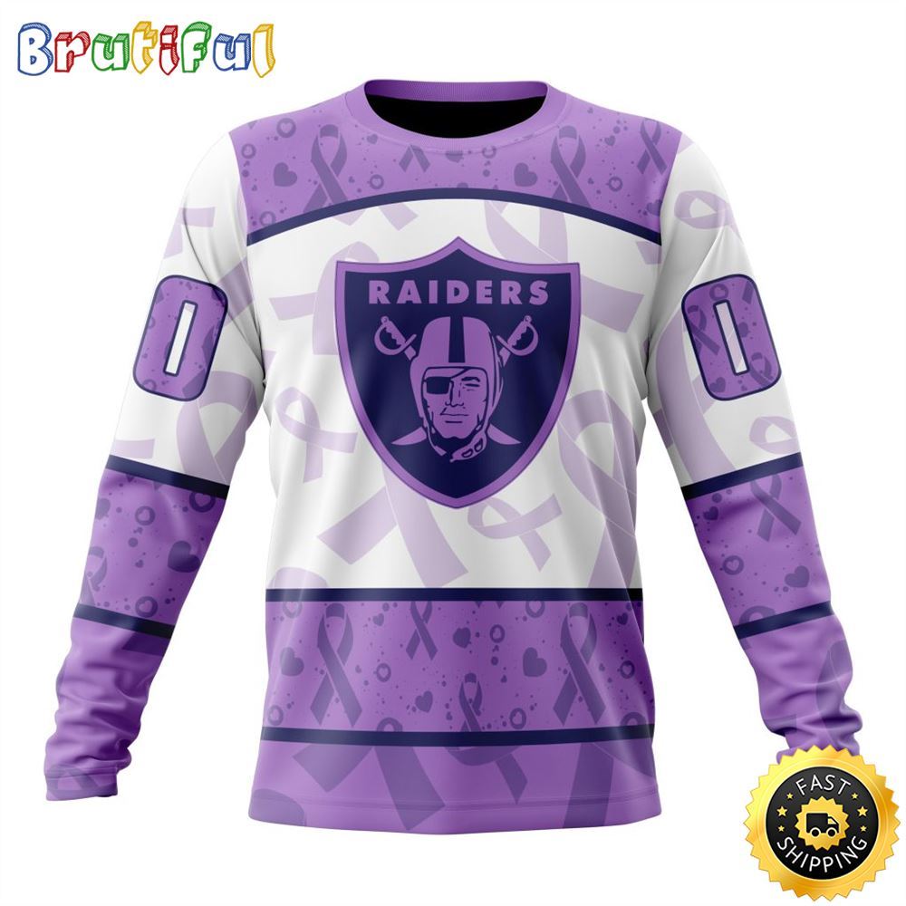 Personalized NFL Las Vegas Raiders Crewneck Sweatshirt Special Lavender Fights Cancer Unisex Sweatshirt 1 foeha9