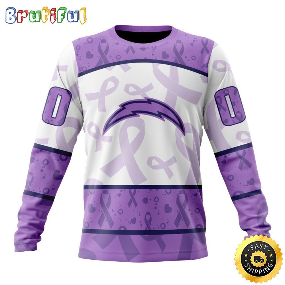 Personalized NFL Los Angeles Chargers Crewneck Sweatshirt Special Lavender Fights Cancer Unisex Sweatshirt 1 cfjbyt