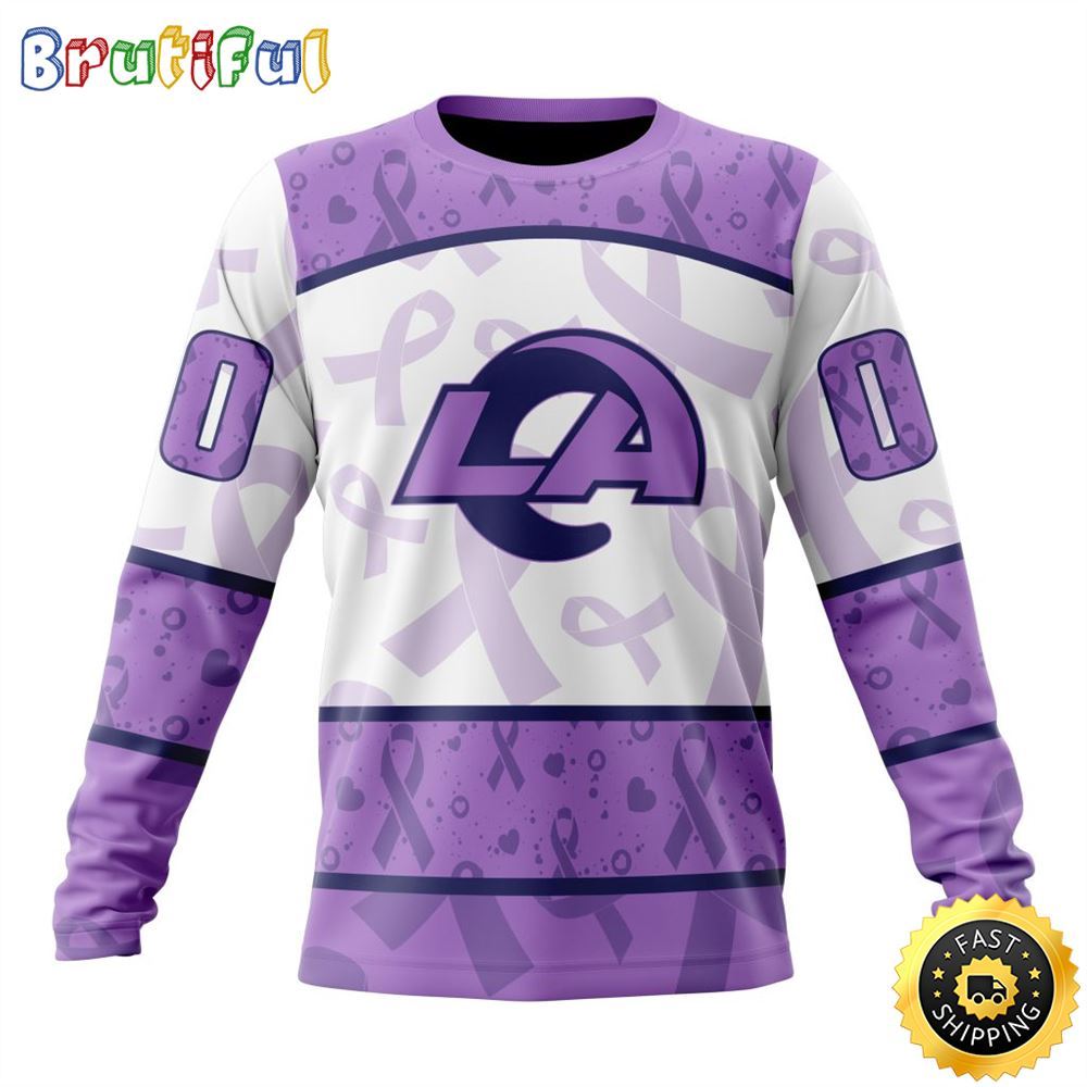 Personalized NFL Los Angeles Rams Crewneck Sweatshirt Special Lavender Fights Cancer Unisex Sweatshirt 1 nxalbw
