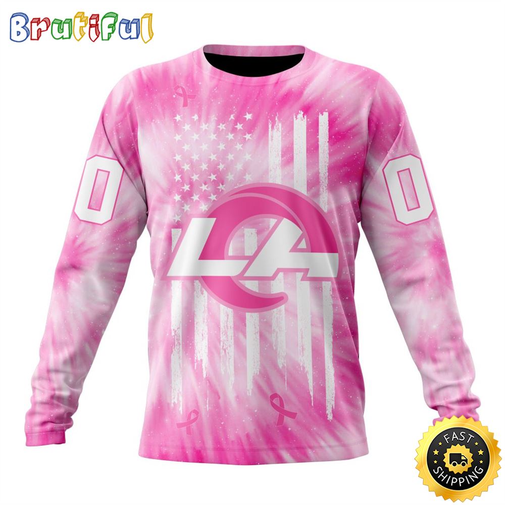 Personalized NFL Los Angeles Rams Crewneck Sweatshirt Special Pink Tie Dye Unisex Sweatshirt 1 zfplup
