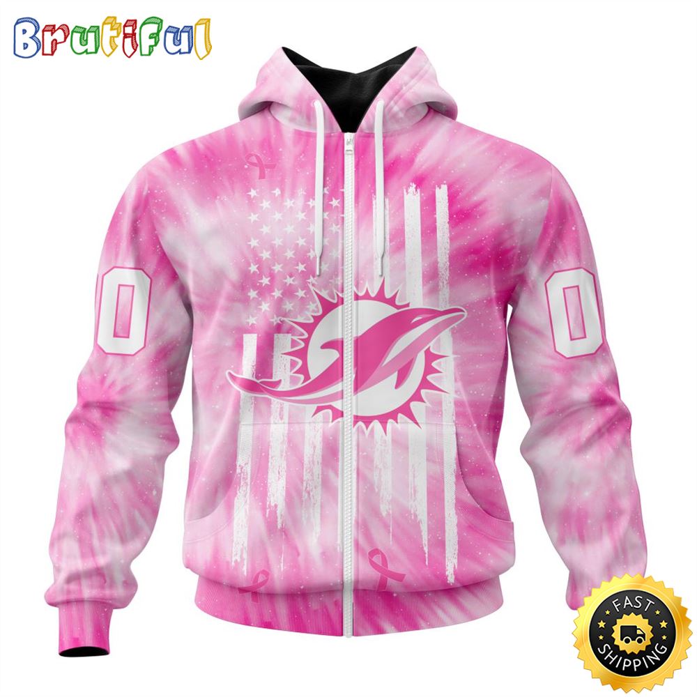 Personalized NFL Miami Dolphins All Over Print Zip Hoodie 3D Special Pink Tie Dye Unisex Hoodie 1 gjzddz