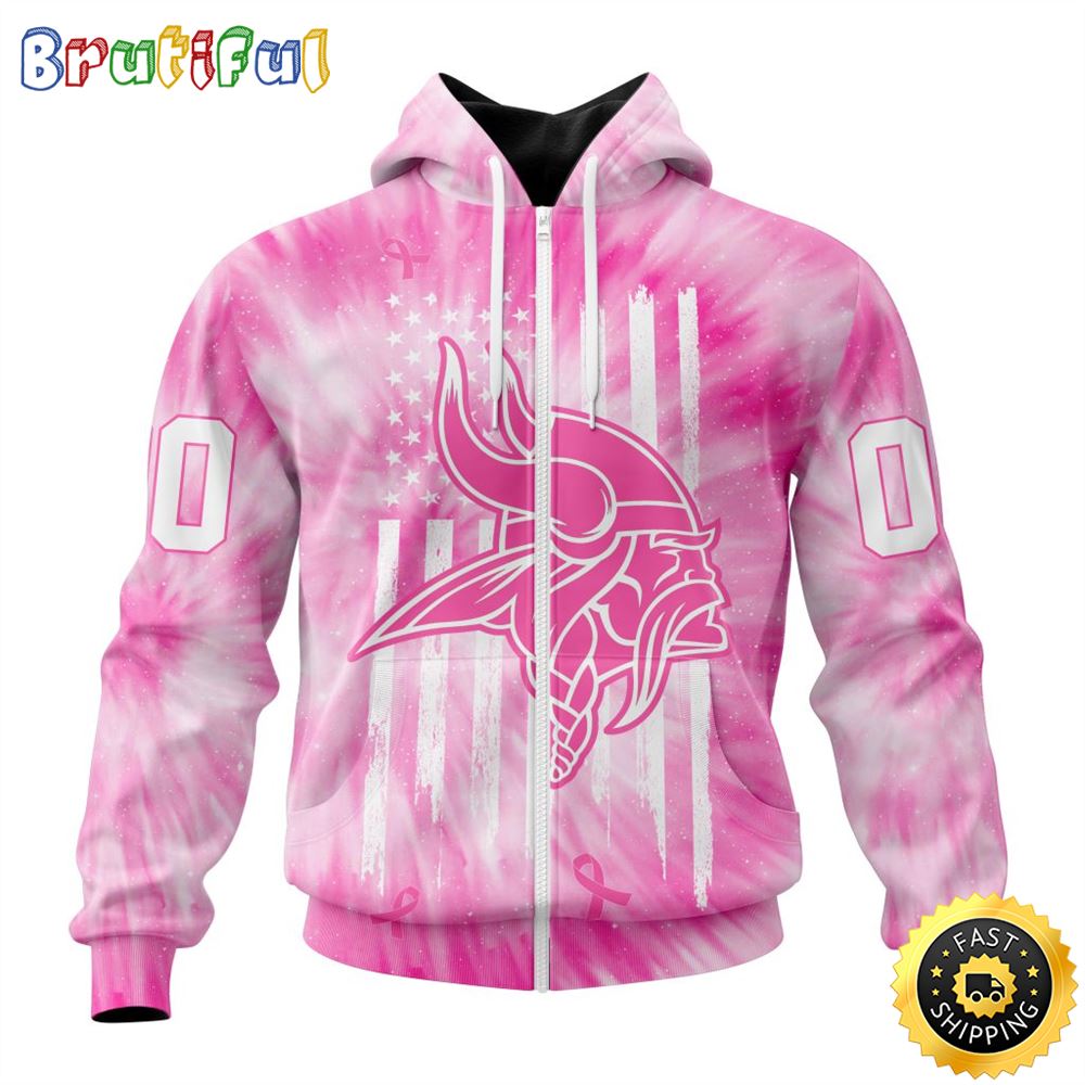 Personalized NFL Minnesota Vikings All Over Print Zip Hoodie 3D Special Pink Tie Dye Unisex Hoodie 1 fipxmt