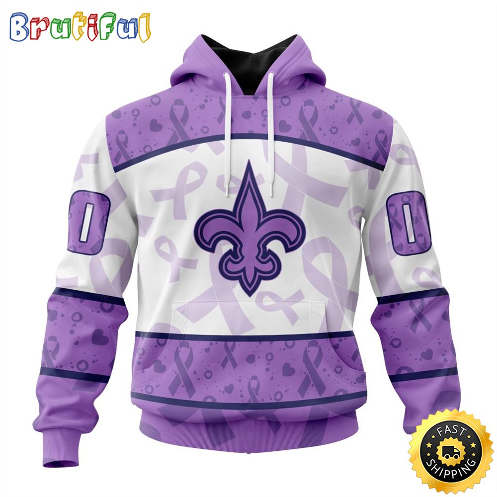 Personalized NFL New Orleans Saints All Over Print 3D Hoodie Special Lavender Fights Cancer Unisex Hoodie 1 s0a4ms