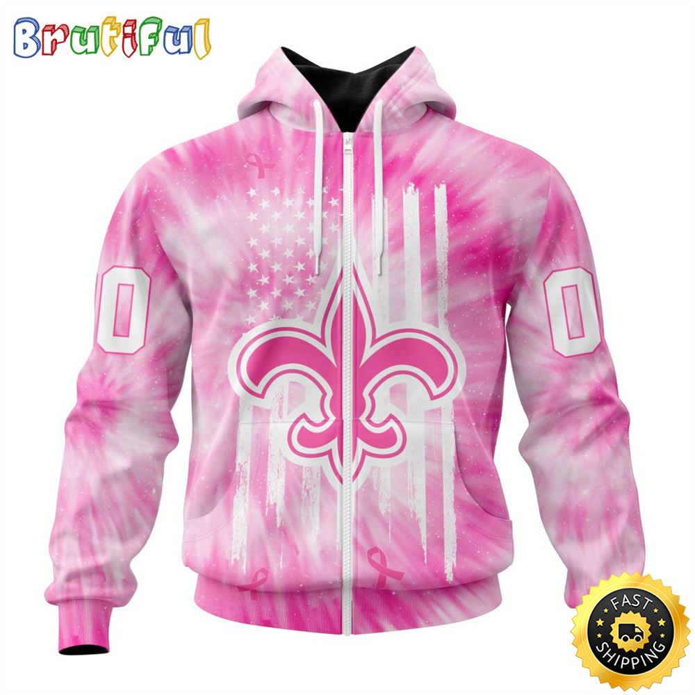 Personalized NFL New Orleans Saints All Over Print Zip Hoodie 3D Special Pink Tie Dye Unisex Hoodie 1 ytxltf