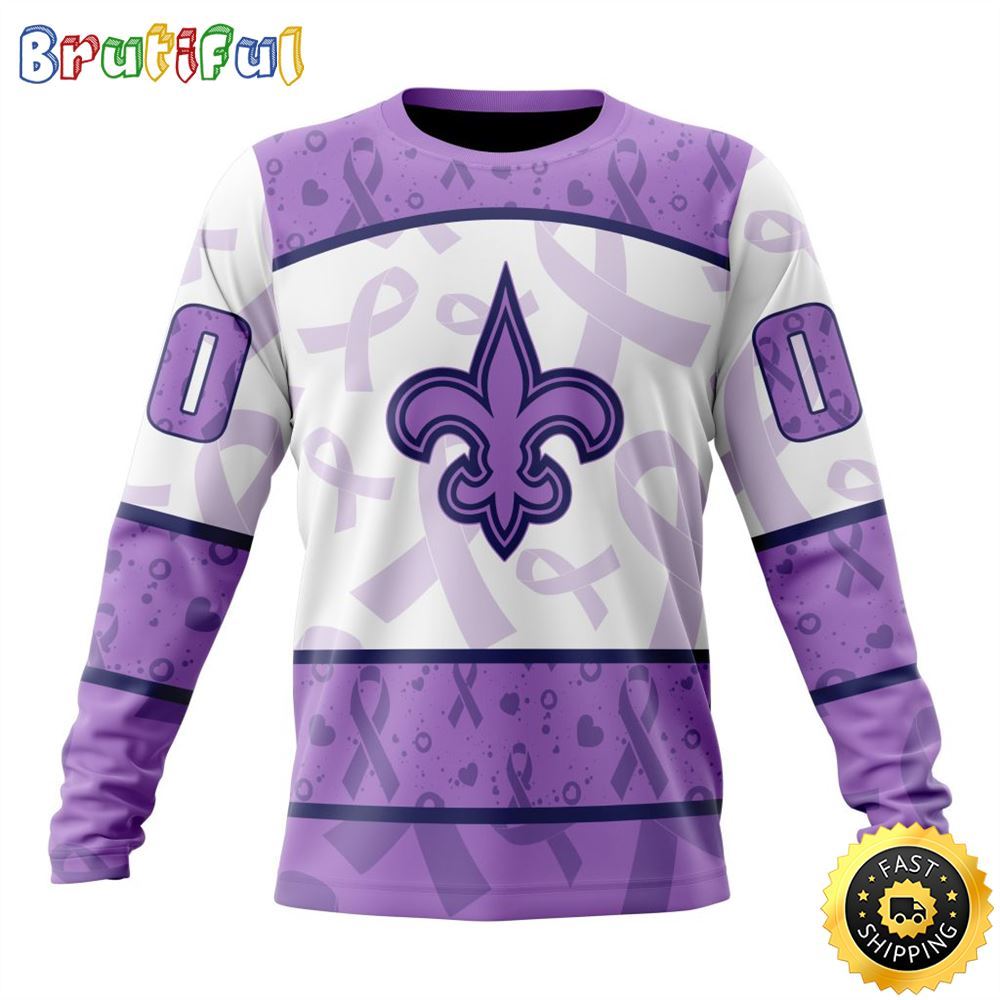 Personalized NFL New Orleans Saints Crewneck Sweatshirt Special Lavender Fights Cancer Unisex Sweatshirt 1 dee1yd