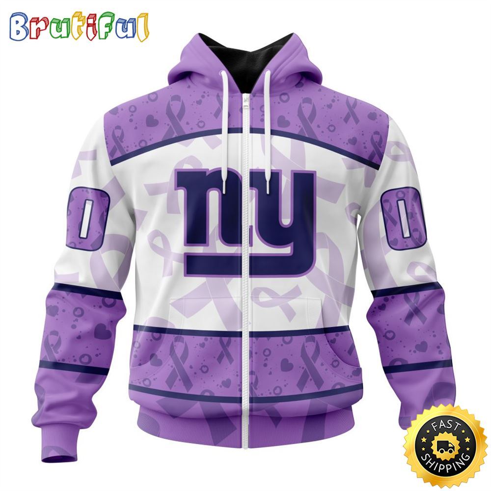 Personalized NFL New York Giants All Over Print Zip Hoodie 3D Special Lavender Fights Cancer Unisex Tshirt 1 t1j4k1