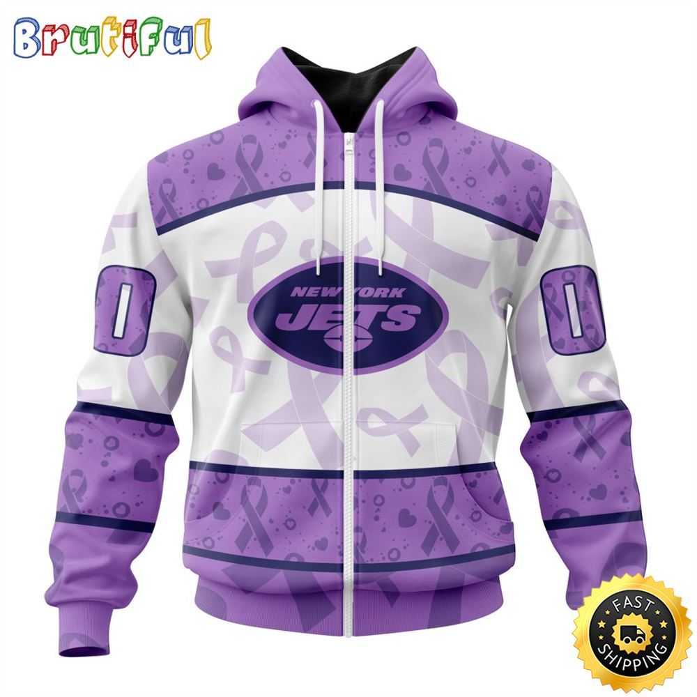 Personalized NFL New York Jets All Over Print Zip Hoodie 3D Special Lavender Fights Cancer Unisex Tshirt 1 wmozlk