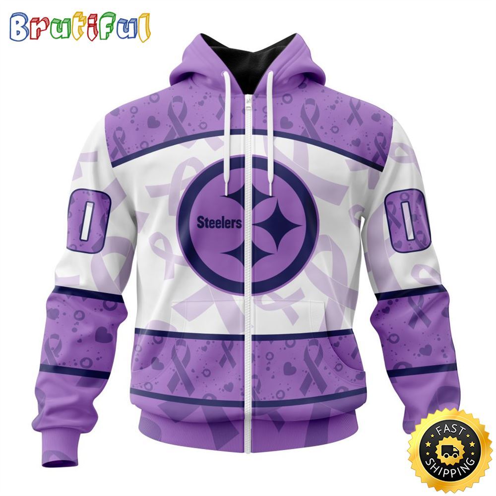 Personalized NFL Pittsburgh Steelers All Over Print Zip Hoodie 3D Special Lavender Fights Cancer Unisex Tshirt 1 dzo74b