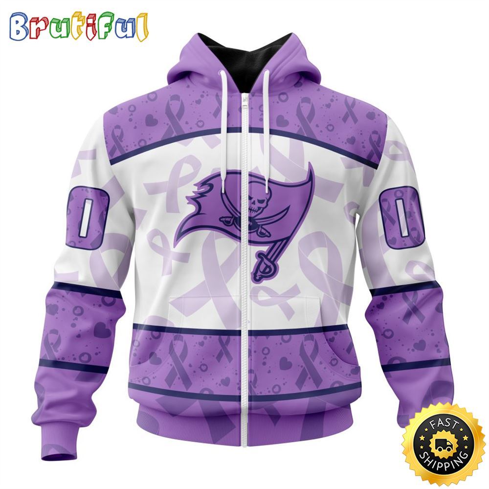 Personalized NFL Tampa Bay Buccaneers All Over Print Zip Hoodie 3D Special Lavender Fights Cancer Unisex Tshirt 1 tbpydi
