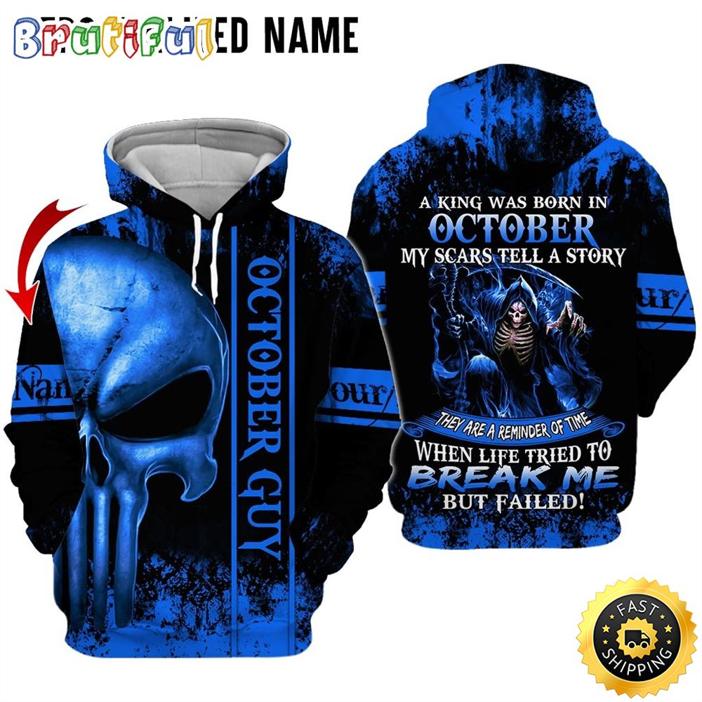Personalized October Skull Guy I Came Out Stronger Than Ever All Over Print Hoodie Gift For Frends 1 azyn9n