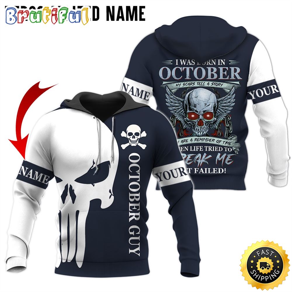 Personalized October Skull Guy Life Tried To Break Me All Over Print 3D Hoodie Gift For Frends 1 bpdeyu