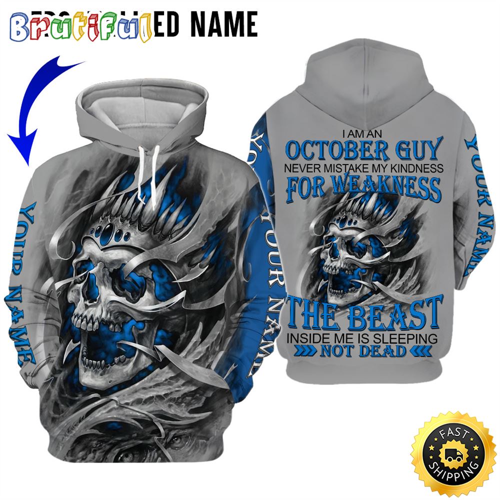 Personalized October Skull Guy Not Dead All Over Print 3D Hoodie Gift For Frends 1 cx8vxm