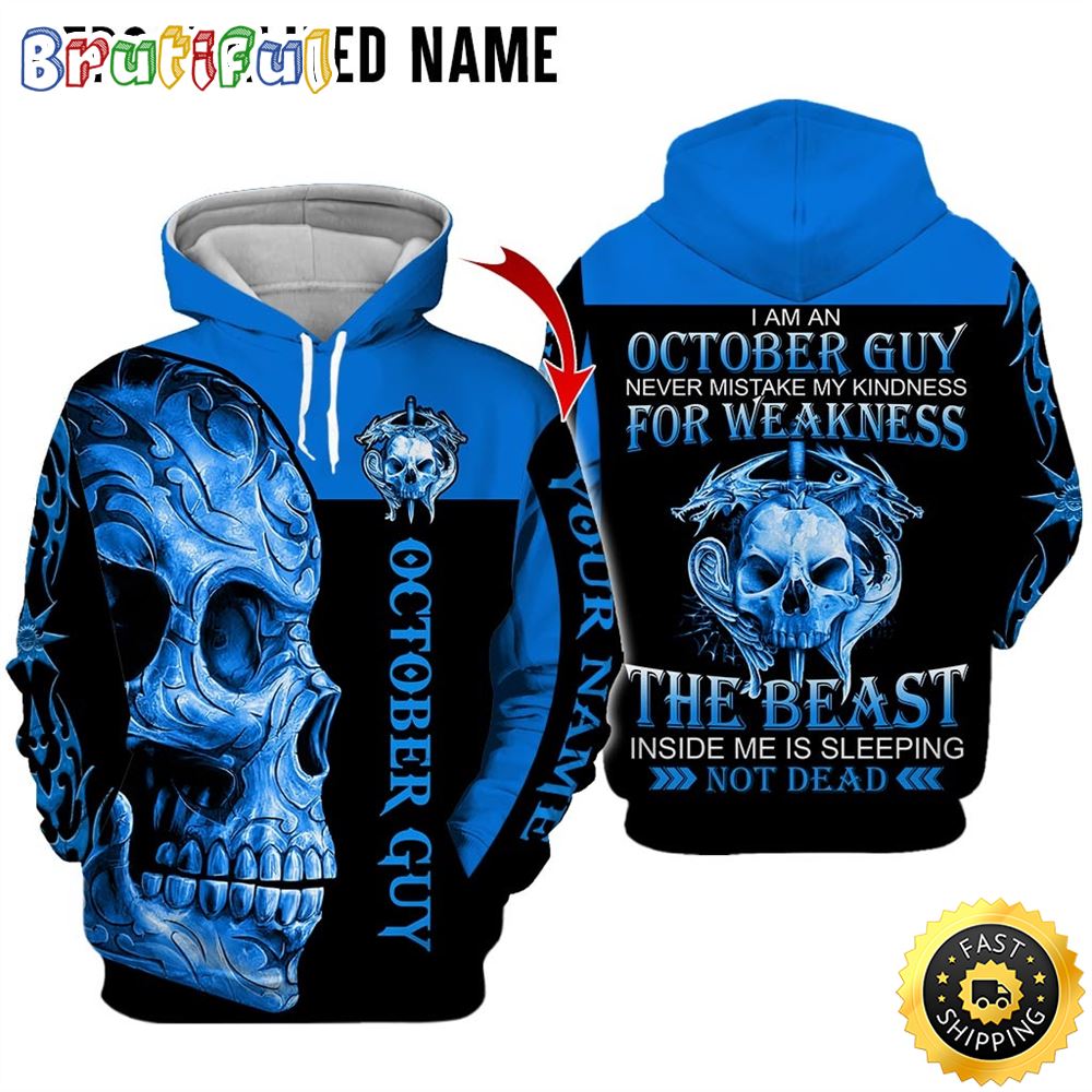 Personalized October Skull Guy The Devil Inside All Over Print 3D Hoodie Gift For Frends 1 sswwaw