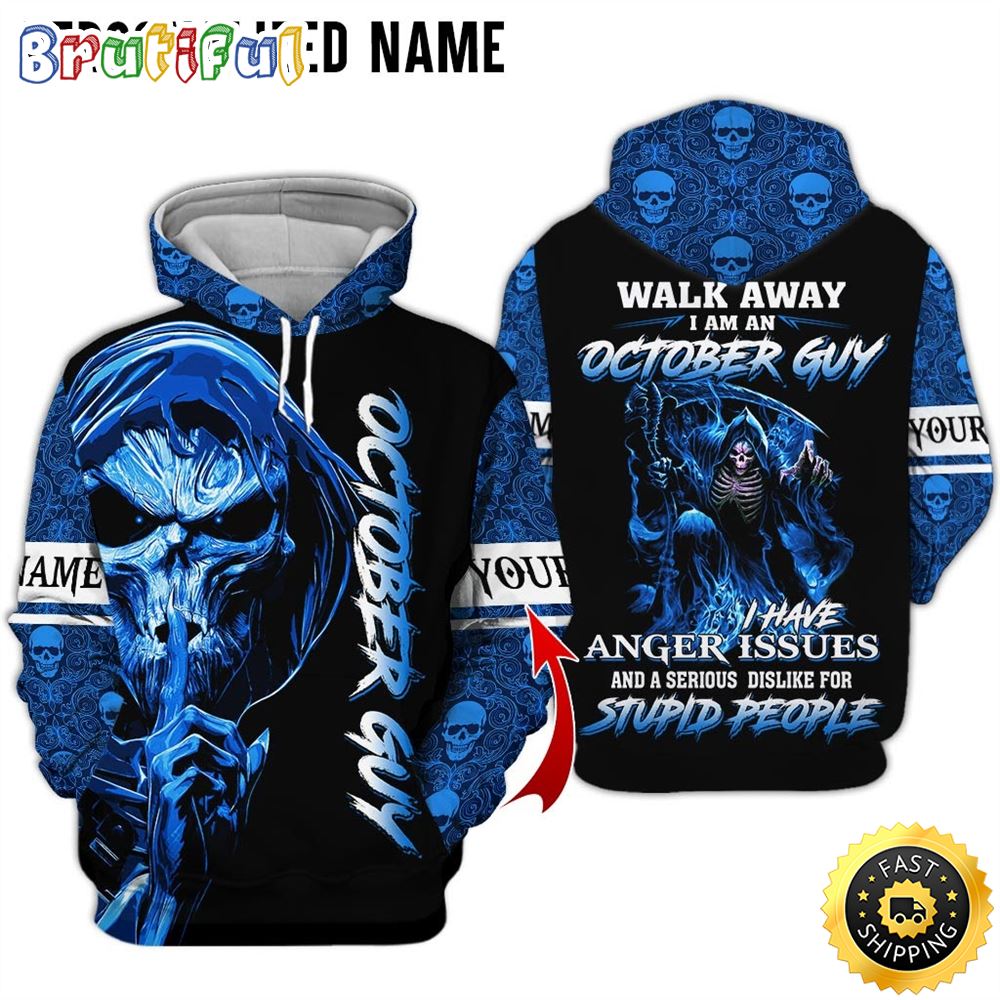 Personalized October Skull Guy Walk Away All Over Print 3D Hoodie Gift For Frends 1 bjtco9