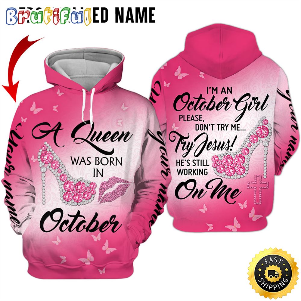 Personalized Pink October Girl A Queen Was Born In October Jesus All Over Print 3D Hoodie Gift For Women 1 juvsdd