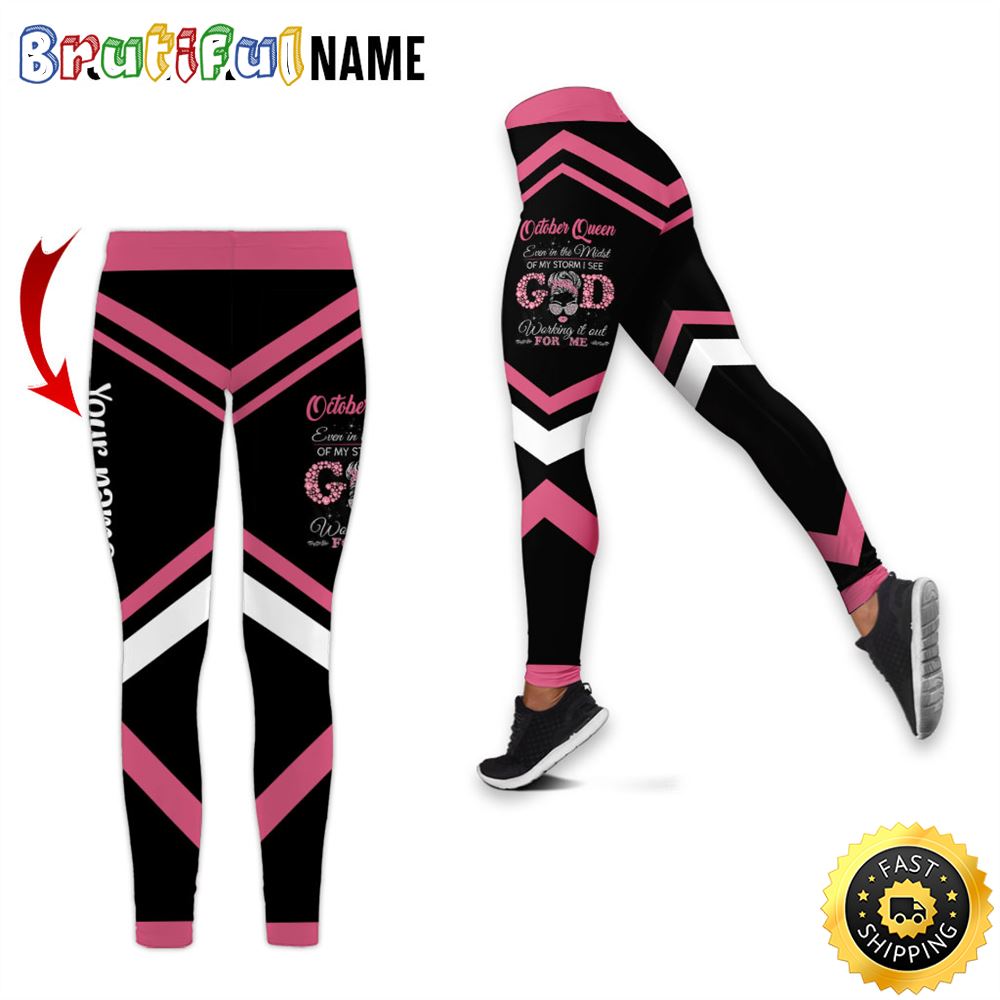 Personalized Pink October Girl All Over Print 3D Legging God Working It Out Gift For Women 1 vfisn4