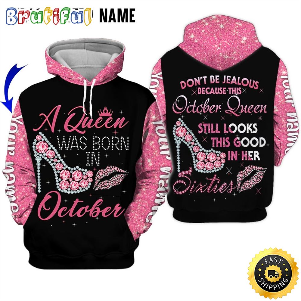 Personalized Pink October Girl Good Queen All Over Print 3D Hoodie Gift For Women 1 lob7rd