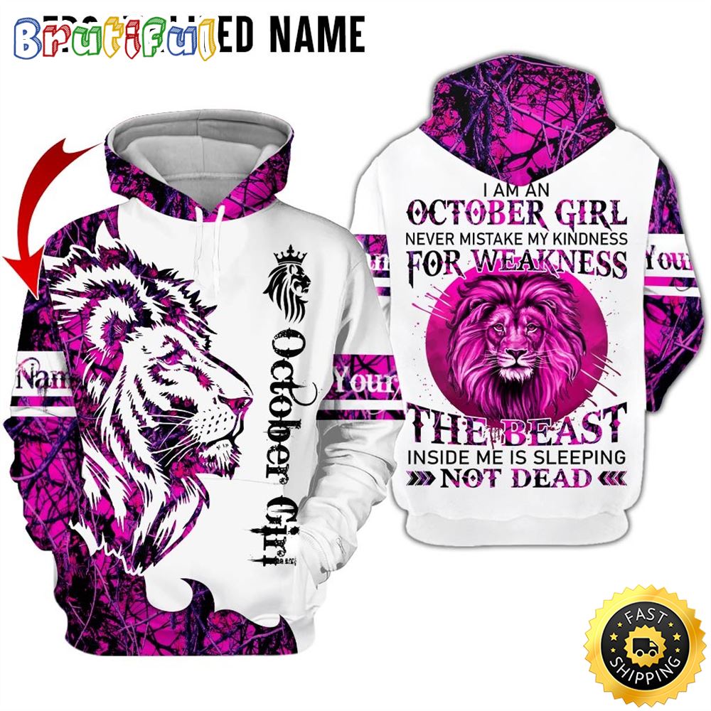 Personalized Pink October Lion Girl Weakness All Over Print 3D Hoodie Gift For Women 1 vrgyxr