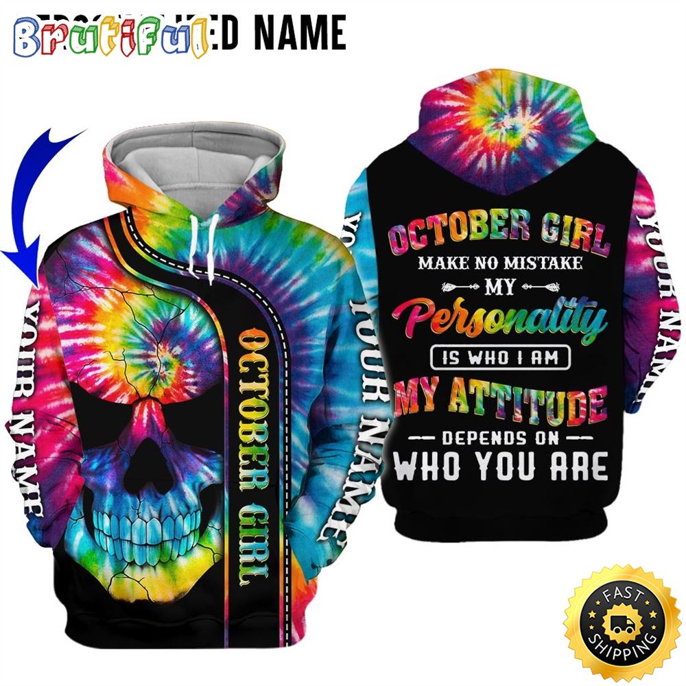 Personalized Pink October Skull Girl My Attitude Is Not Your Problem All Over Print 3D Hoodie Gift For Women 1 pywgga