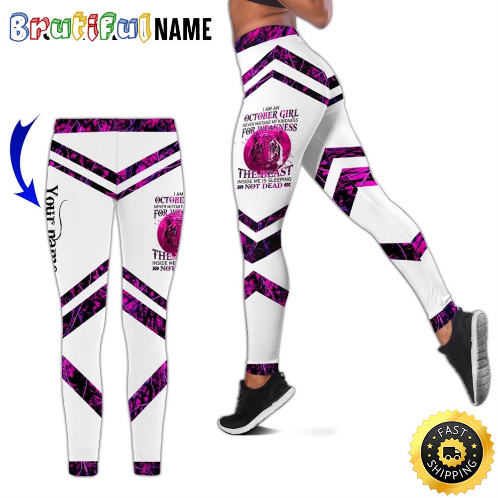 Personalized Pink October Tiger Girl All Over Print 3D Legging The Monster Inside Me Gift For Women 1 v9wcbd