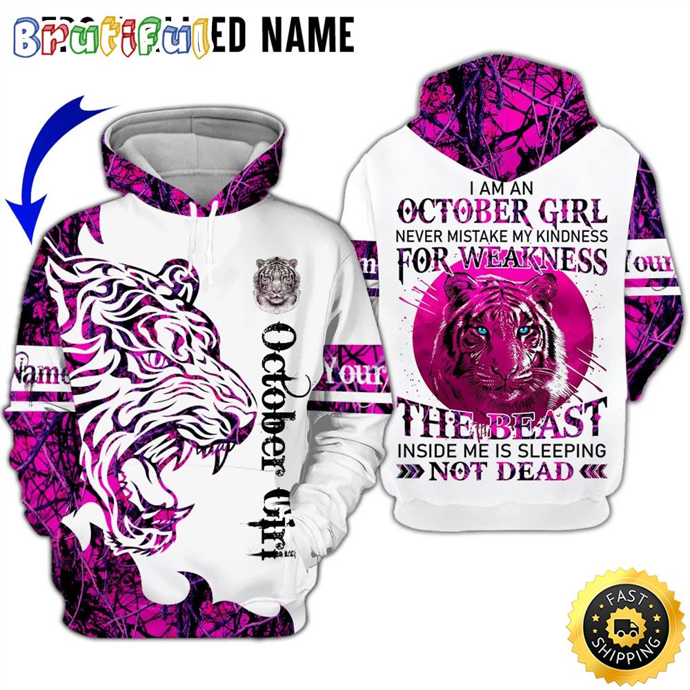 Personalized Pink October Tiger Girl The Monster Inside Me All Over Print 3D Hoodie Gift For Women 1 i91opo