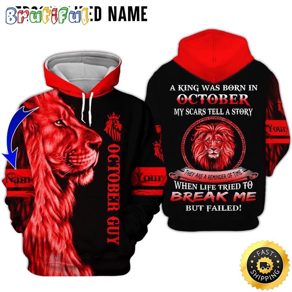 Personalized Red October Lion Guy Life Break Me All Over Print 3D Hoodie Gift For Frends 1 h930ok