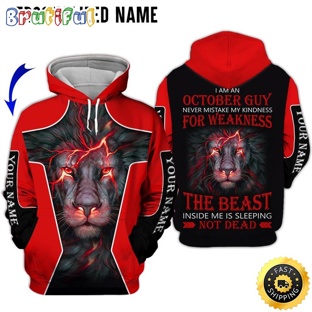 Personalized Red October Lion Guy The Monster Inside Me All Over Print 3D Hoodie Gift For Frends 1 q6at7m