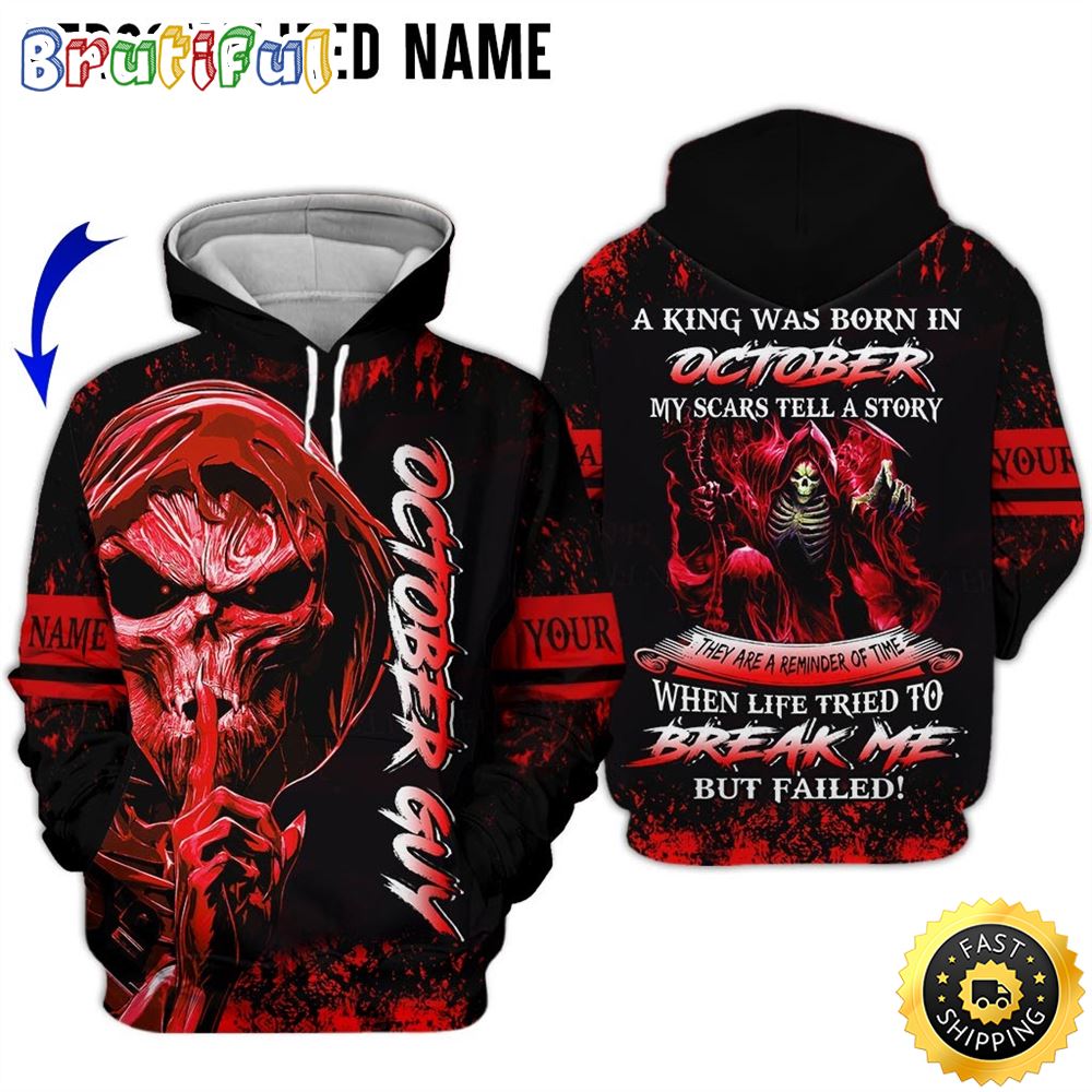 Personalized Red October Skull Guy My Scars Tell A Story All Over Print 3D Hoodie Gift For Frends 1 yyz6qw