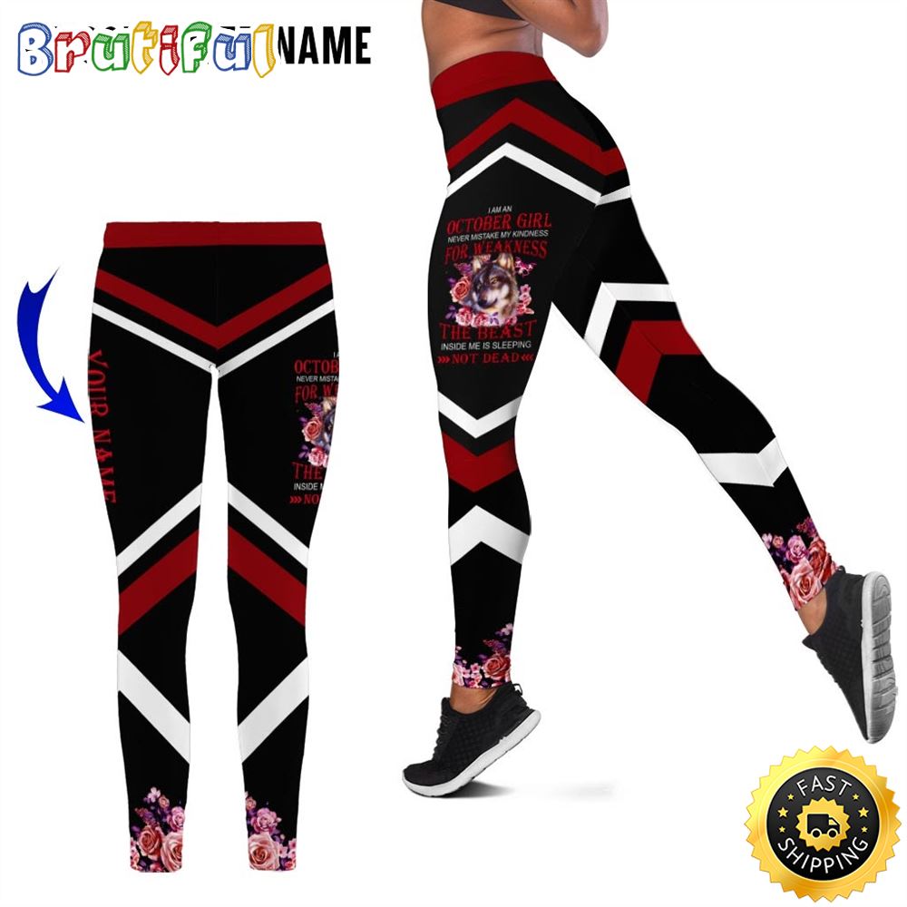 Personalized Red October Wolf Girl All Over Print 3D Legging The Hidden Beast Gift For Women 1 eeucmz