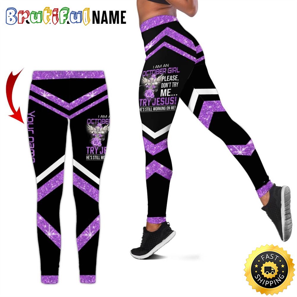 Personalized Violet October Girl All Over Print 3D Legging Jesus And Rose Gift For Women 1 dz1cla