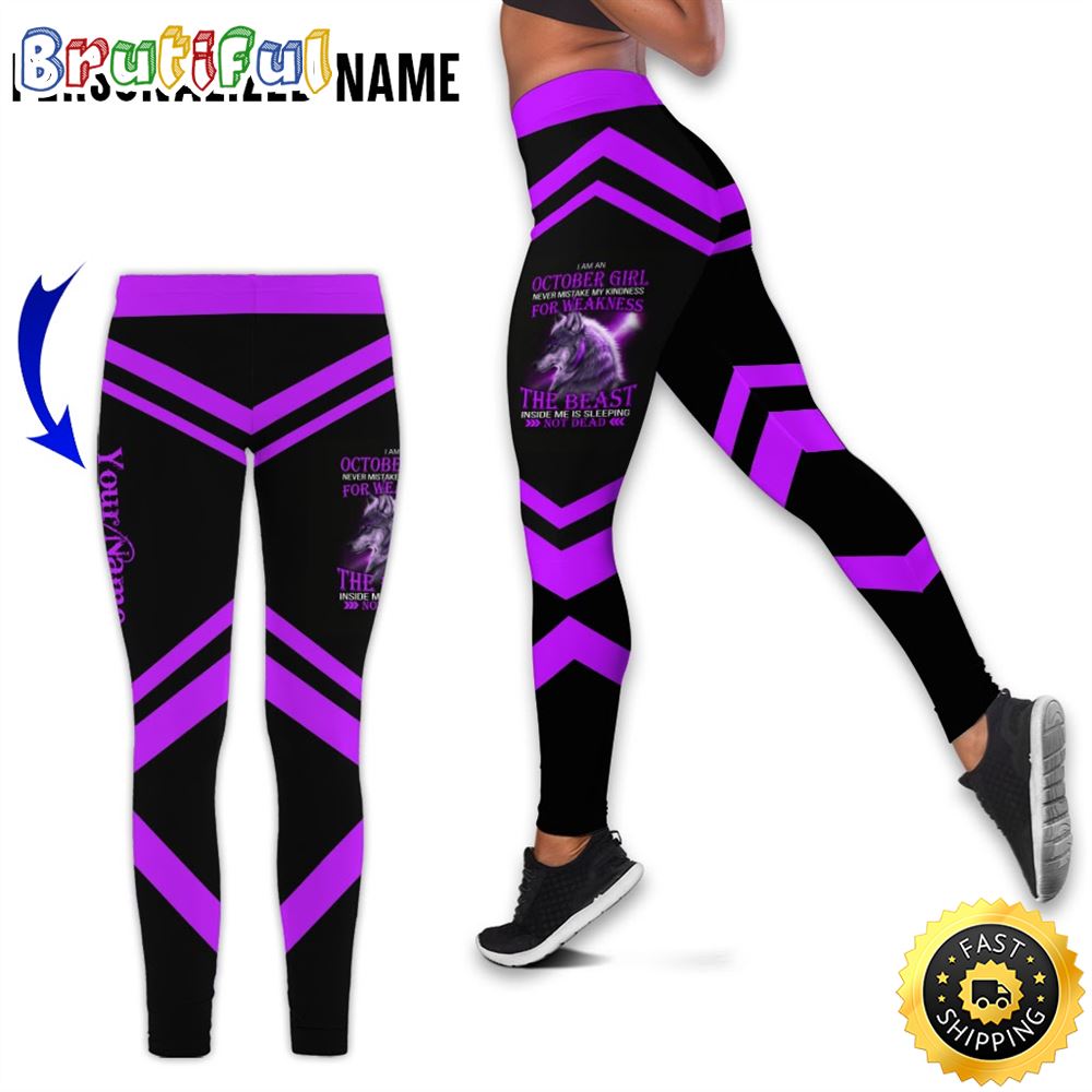 Personalized Violet October Girl All Over Print 3D Legging Wolf Is Sleeping Gift For Women 1 ilryns