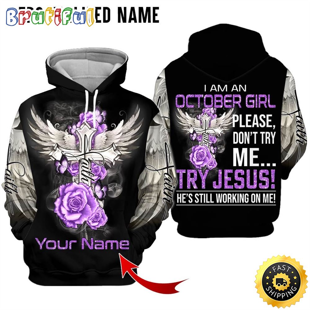 Personalized Violet October Girl Jesus And Rose All Over Print 3D Hoodie Gift For Women 1 qqole0