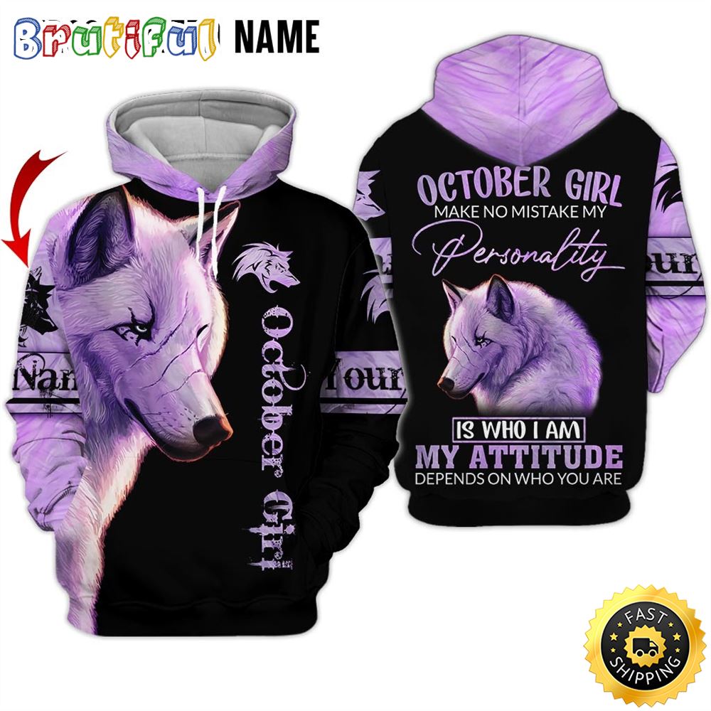 Personalized Violet October Wolf Girl My Attitude Is A Mirror 3D Hoodie Gift For Women 1 pab8xi